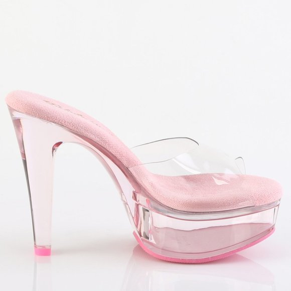 Platform Slide On Clear High Heel Shoes - Picture 1 of 5